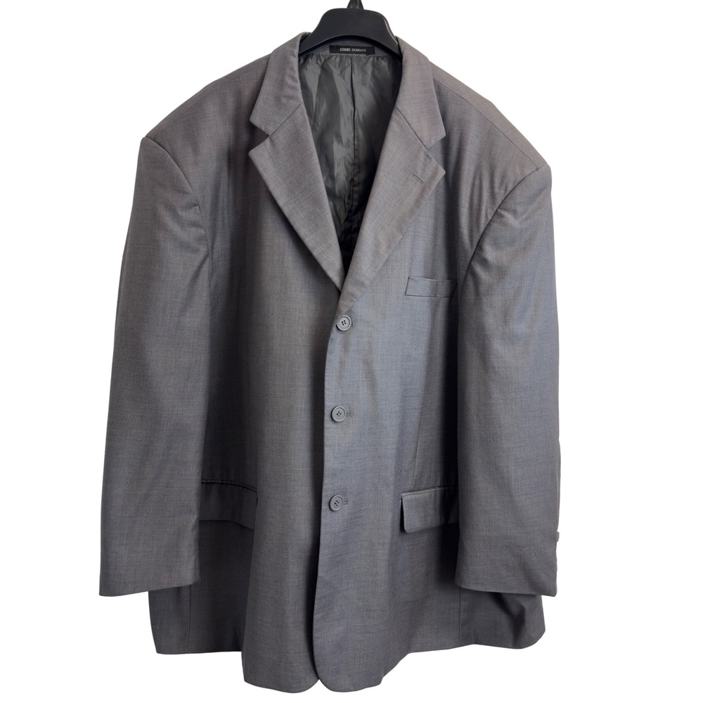Eddie Domani Mens Gray 3 Button Wool Blend Blazer Sport Coat Jacket Size 56R
